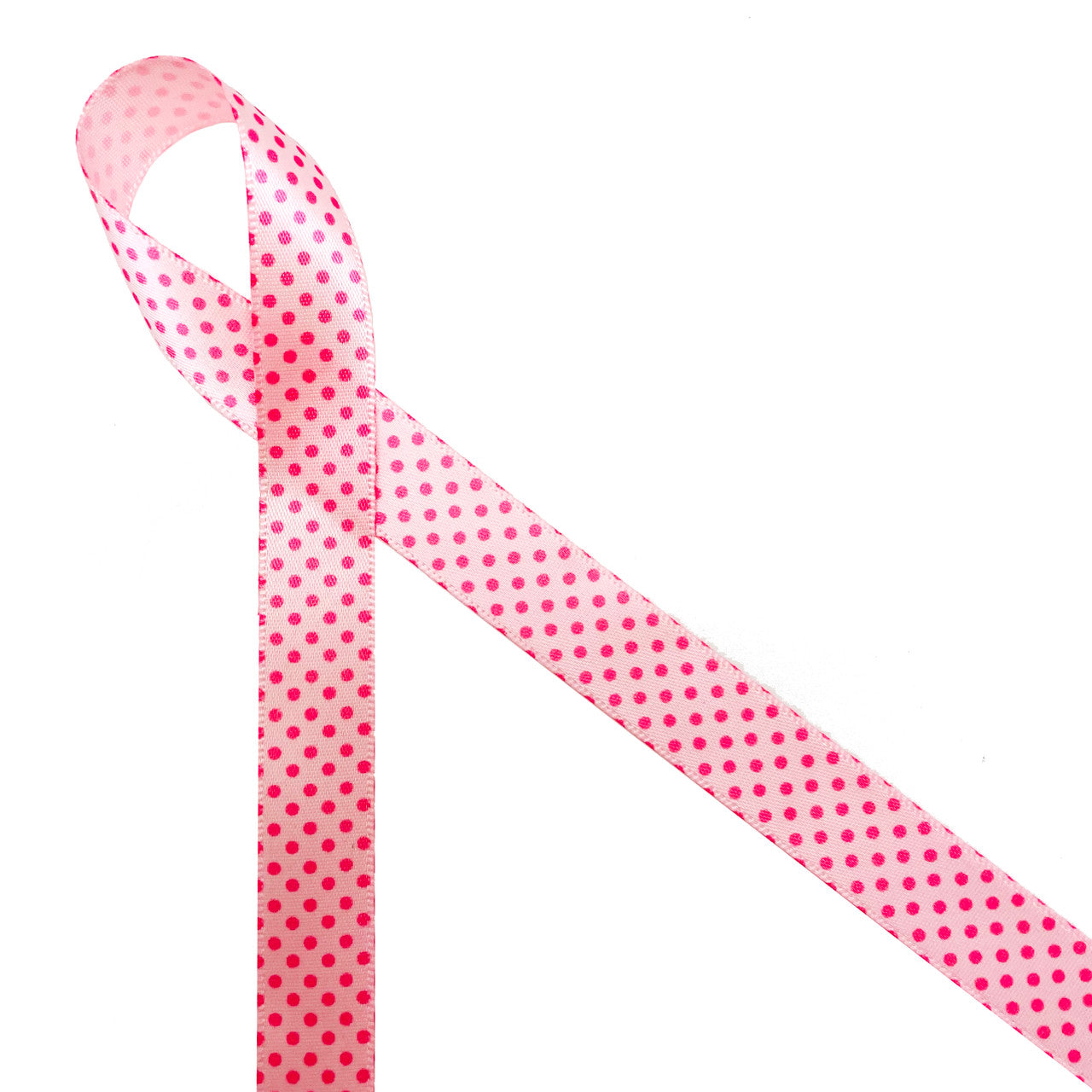 Pink Pin Dots Ribbon on 5/8 light pink single face satin